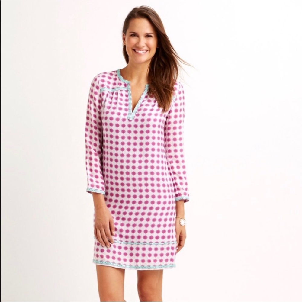 Vineyard Vines Pink Polka Dot Tie Dye Patterned Shift Dress. Size 8